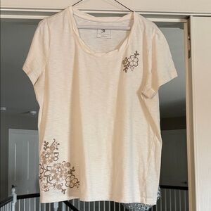 Embroidered Floral Cream Tee
